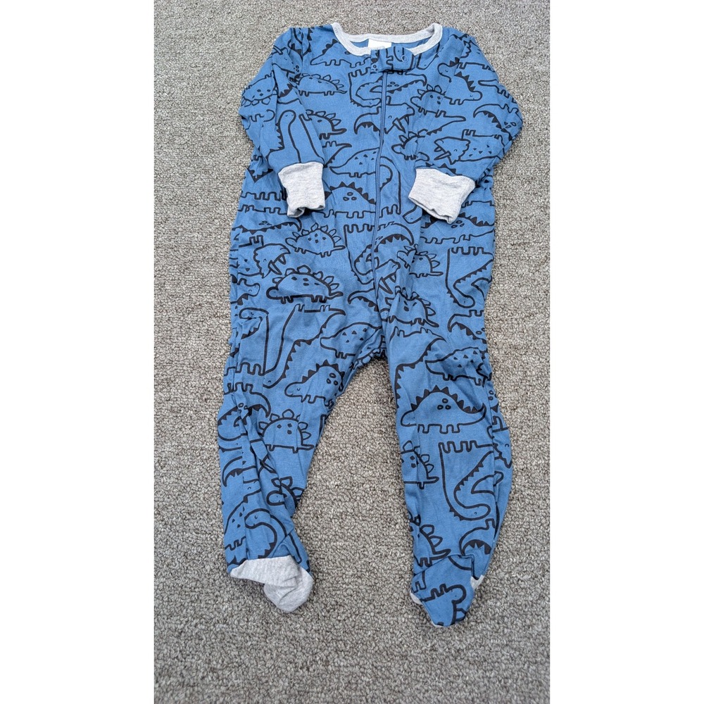 Gerber Baby Boy Blue Dinosaur Footed Sleeper Pajamas 3-6 Months Zip Up One Piece